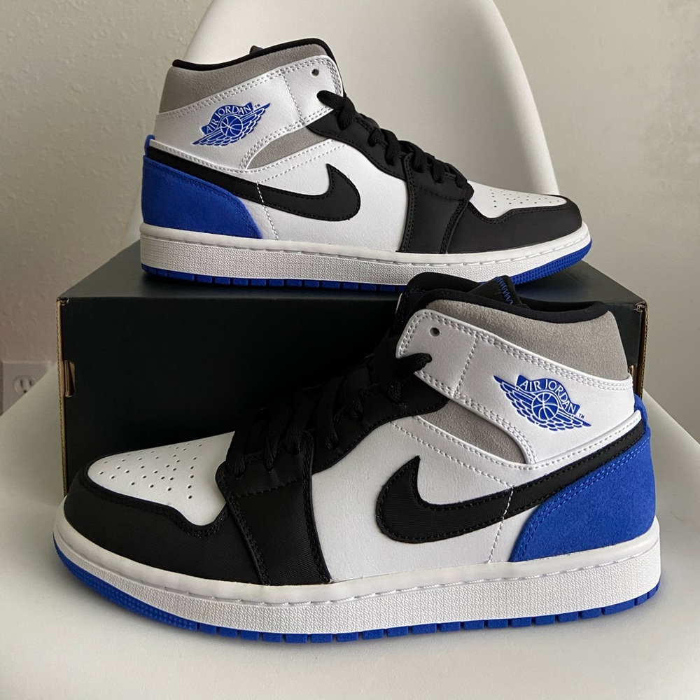 Jordan 1 Mid White Black Royal Toe